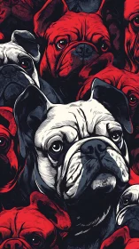 High-contrast bulldog portrait cluster in graphic comic style.