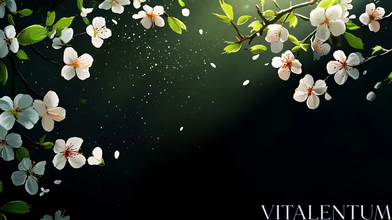 Spring Cherry Blossoms Against Dark Atmospheric Background