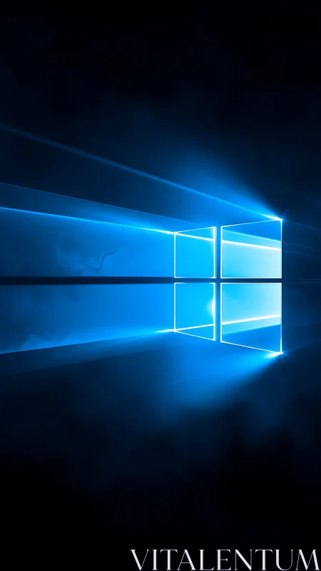 Glowing blue window portal rendered in minimalist digital space.