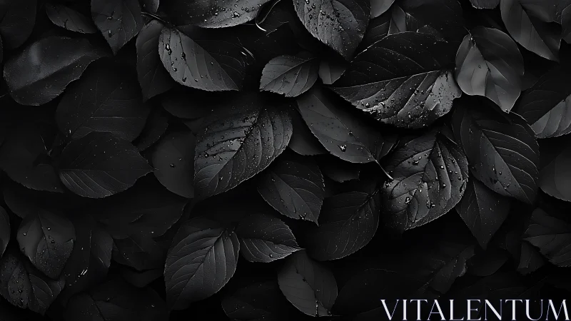 Overlapping dark leaves form a uniform, moisture-coated surface