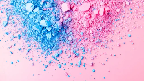 Crushed blue and pink powder pigments scattered on gradient surface