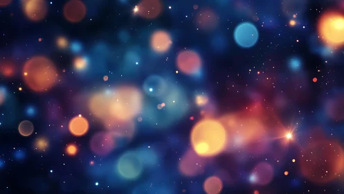 Cosmic bokeh lights float across a dreamy night sky scene.