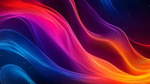 Radiant neon waveforms flow across a deep cosmic gradient field