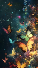 Luminescent multicolor butterflies in cosmic nebula bloom