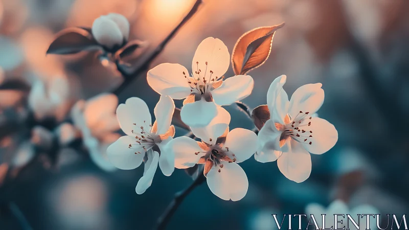 Delicate Spring Blossoms Glowing in Golden Sunset Light