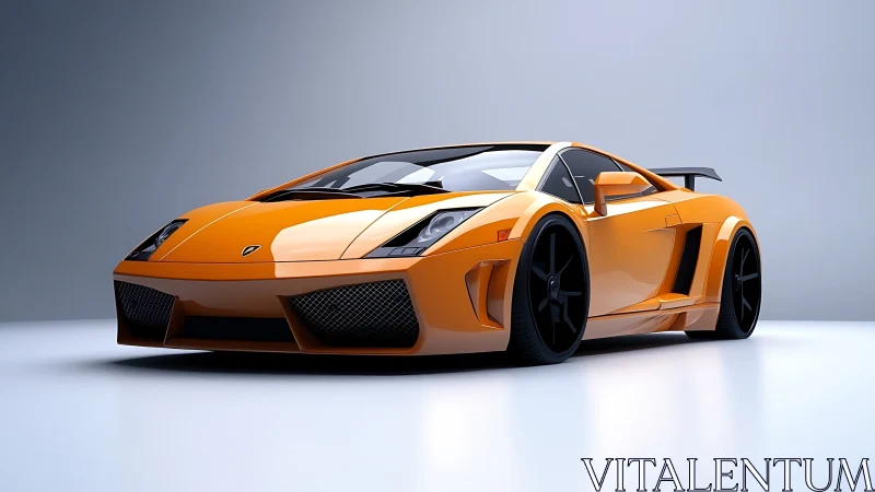 Orange mid-engine sports coupe is rendered in studio lighting