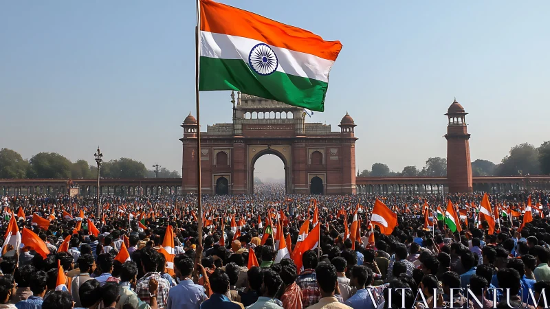 Indian flag rises over vast celebratory crowd at historic gate