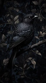 Dark Starling Perched Among Golden Foliage.