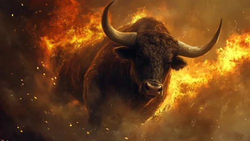Charging infernal bull rendered in dynamic digital fire study