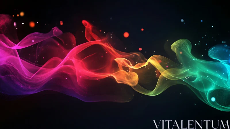 Colorful light waves drift softly across a dreamy dark sky