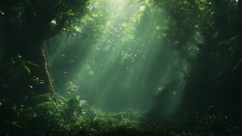 Dense Forest Canopy with Crepuscular Light Rays