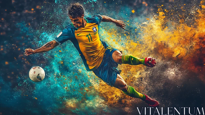 Dynamic Brazilian football volley rendered in vibrant digital painting