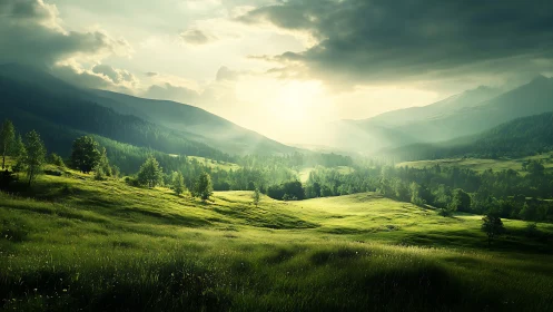 Sunlit valleys breathe under storm heavy mountain skies