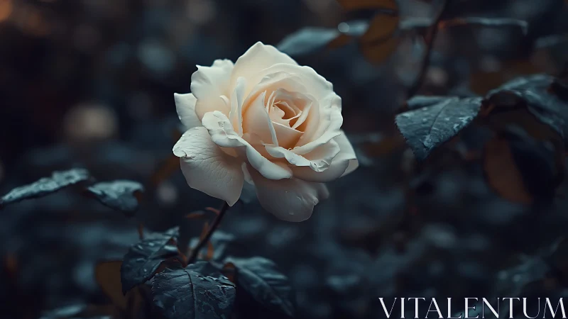 Cream-blush rose bloom with selective focus depth effect.