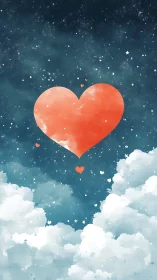 Crimson Heart Suspended in Starlit Reverie.