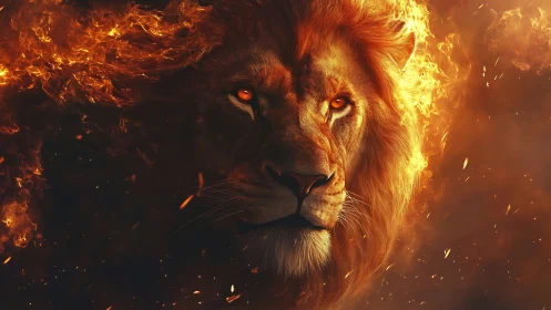 Lion portrait ignites with swirling cinematic firestorm