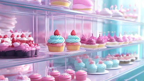 Dreamy Pastel Bakery Showcase with Cupcake Delights.