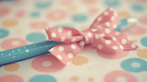 Polka Dot Ribbon Bow Positioned on Patterned Surface