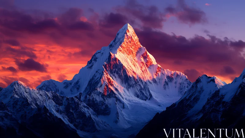Sunrise fire crowns the icy throne of the mountain king