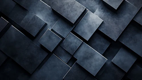 Layered metallic rectangles construct a dark geometric relief