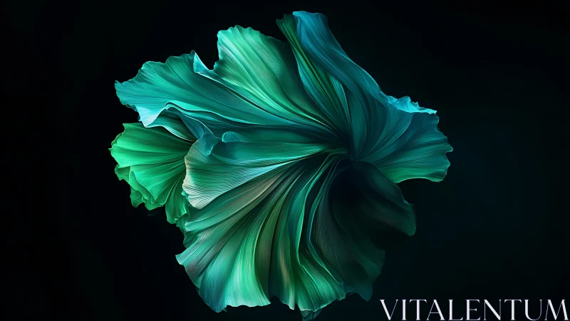 Swirling teal bloom drifting like silk in deep shadow.