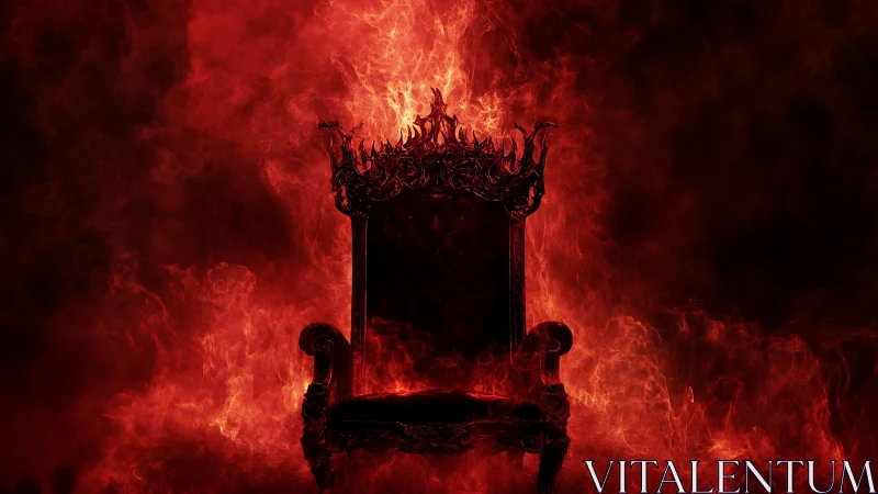 Ornate throne silhouette engulfed in red and orange flame.