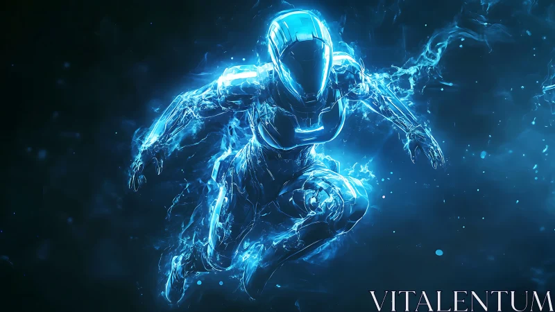 Humanoid energy construct in dynamic crouched motion pose.