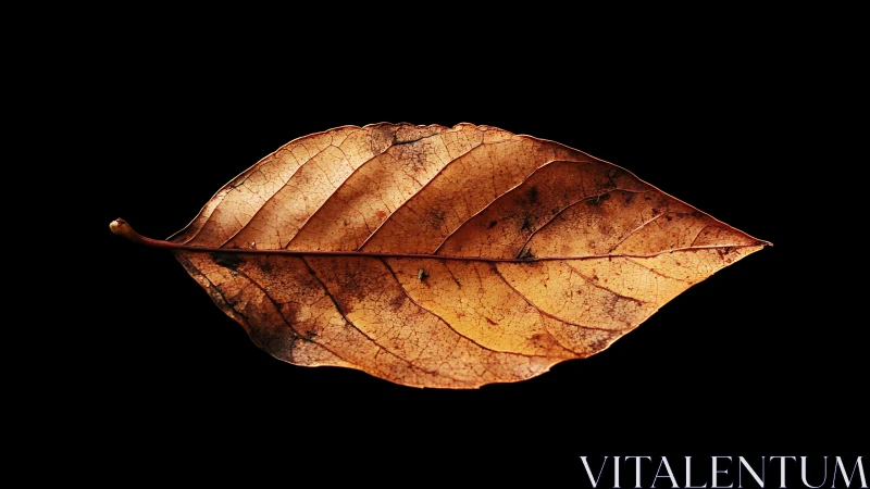 Macro study of desiccated leaf with backlit venation on black