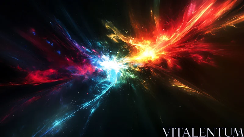 Cosmic energy collision ignites multicolor nebula core.