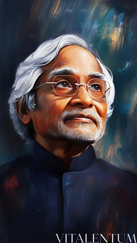 Elderly man gazes upward in vibrant digital portrait.