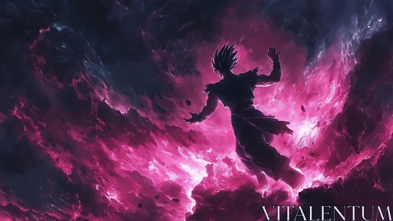 Stormlit warrior rises inside swirling violet cosmic fire