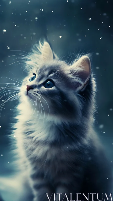Luminescent Feline Contemplates Cosmic Wonder Amid Starlight