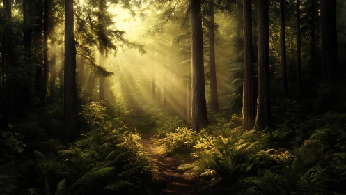 Golden Light Through the Ancient Forest.