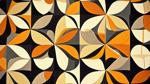 Geometric petal grid in yellow, orange and cream tones.