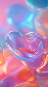 Iridescent heart bubble floating in dreamy pastel light.