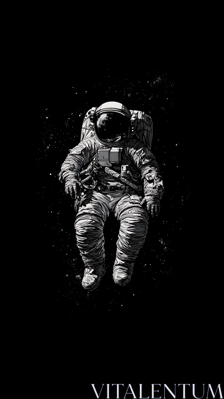 Solitary astronaut drifts through deep black outer space
