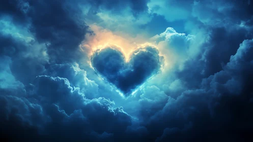 Heart-Shaped Cloud Formation Glowing Against Stormy Sky.