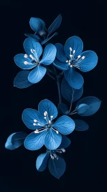 Delicate Blue Blossoms Dancing in Darkness