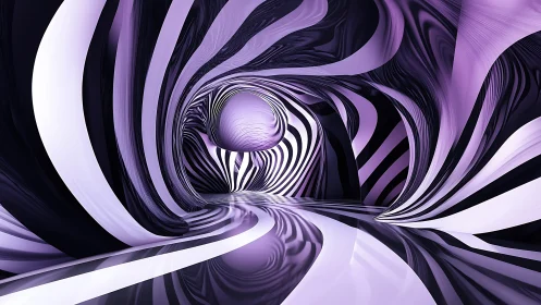 Parametric striped tunnel with reflective surface and central sphere