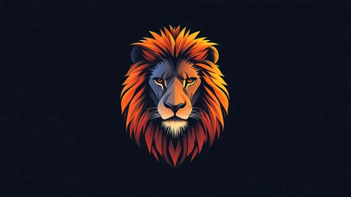 Vector lion portrait with symmetrical neon-gradient mane design.