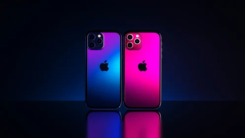 Gradient iPhone Pro Cases. Neon Blue and Magenta Designs.