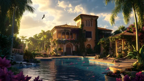 Sunlit Mediterranean villa embracing a tranquil blue pool.