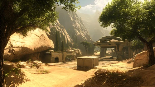 Sunlit canyon outpost quietly fuses nature with sci fi steel