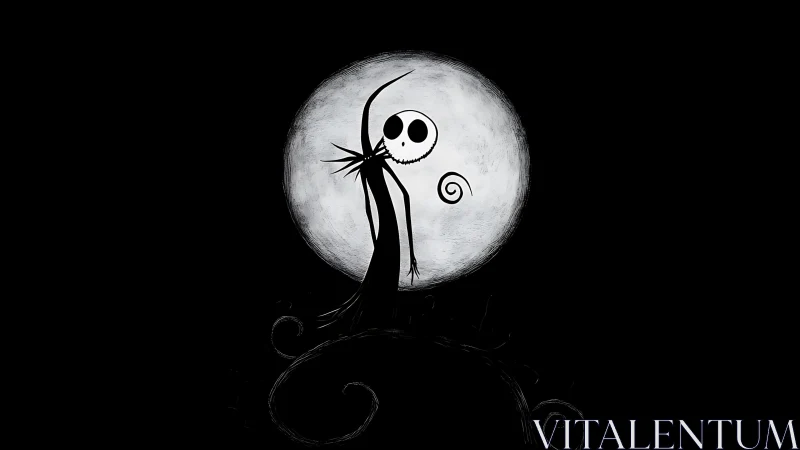 Moonlit skeletal dreamer on a curled midnight hilltop.