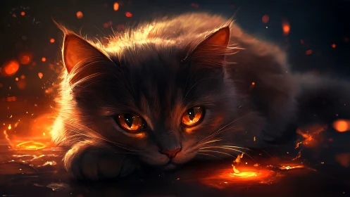 Luminescent Feline with Pyrolytic Eyes in Darkened Studio Environment