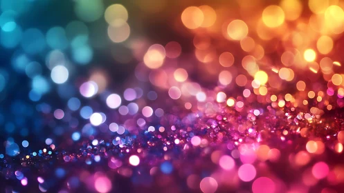 Multicolor bokeh lights over glittered surface background.