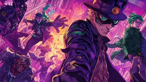 Masked urban characters in dynamic alley confrontation scene.