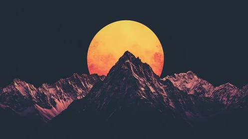 Midnight peaks glowing beneath a bold rising sun.