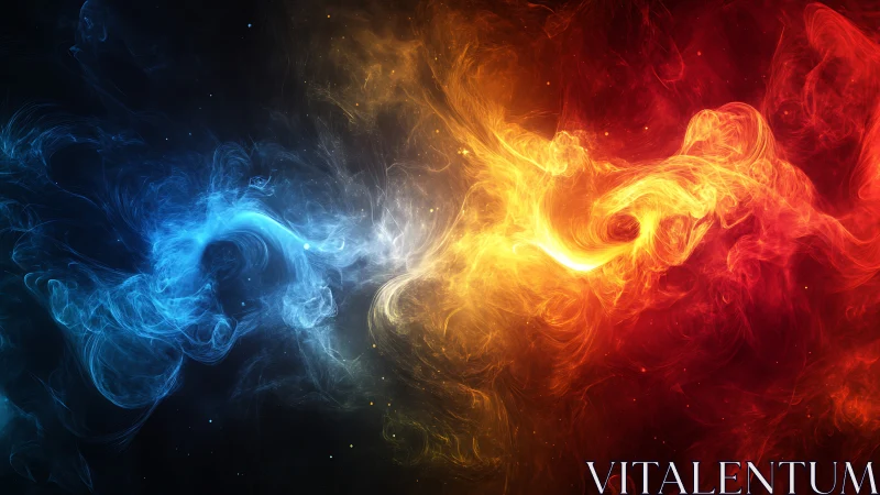 Blue and Orange Energy Collision Against Black Space.