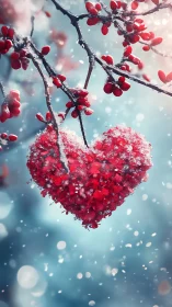Frost-Covered Heart Berries Suspended in Winter Snow